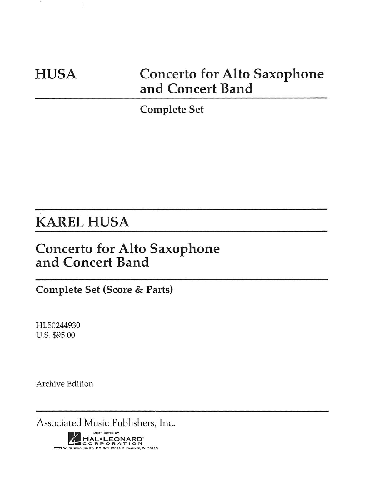 Karel Husa: Concerto For Alto Saxophone And Concert Band (Score/Parts)