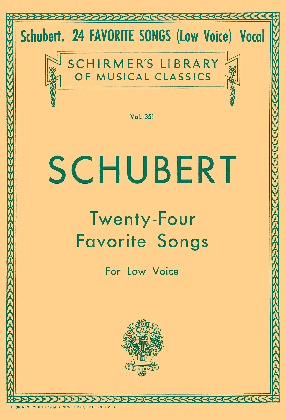 Franz Schubert: Twenty-Four Favorite Songs For Low Voice