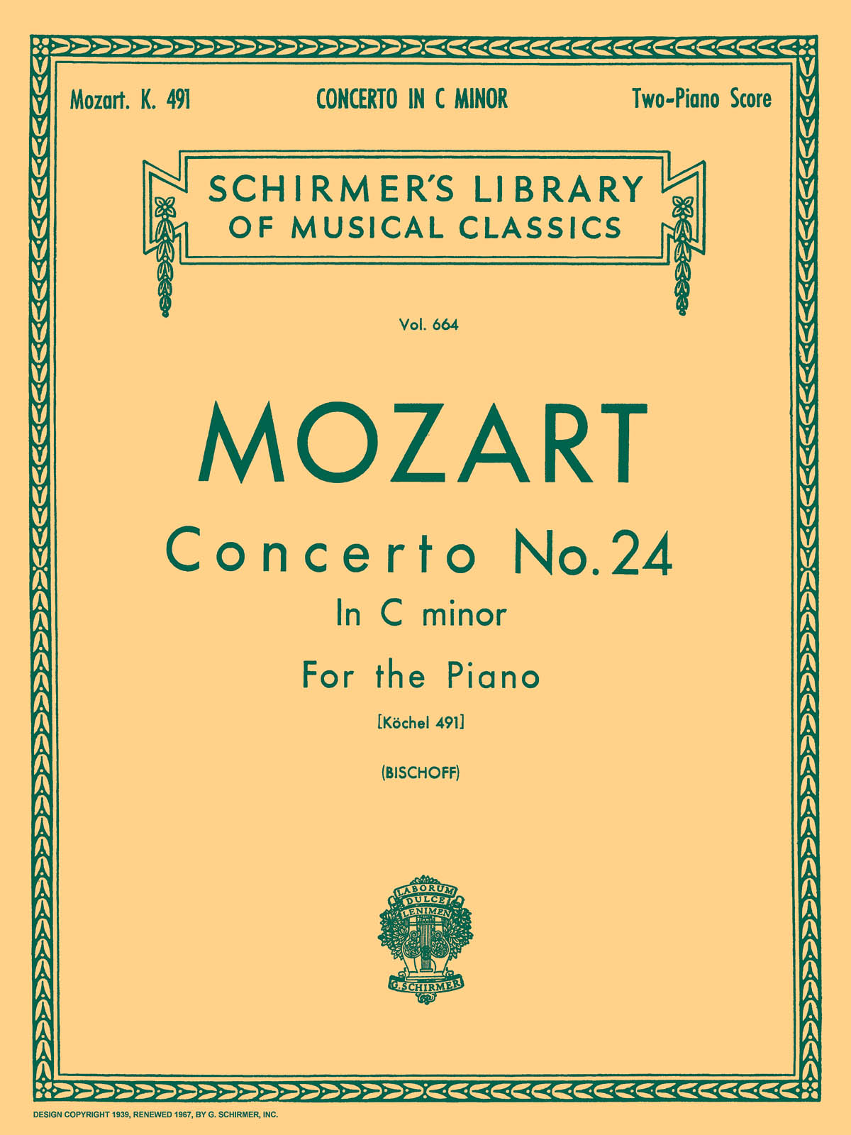W.A. Mozart: Piano Concerto No.24 In C Minor K.491 (2 Piano Score)