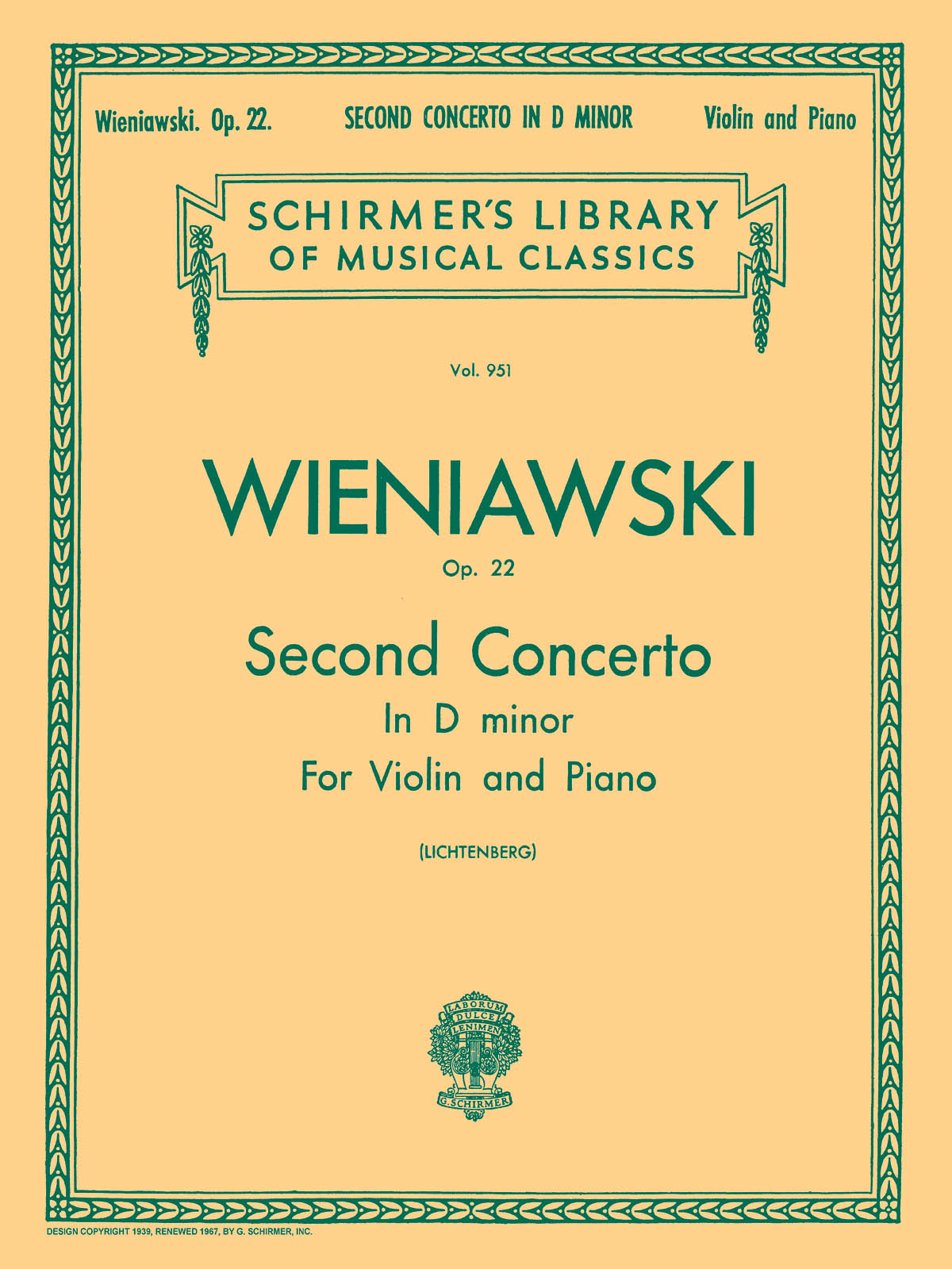 Henryk Wieniawski: Violin Concerto No.2 In D Minor Op.22 (Violin/Piano)