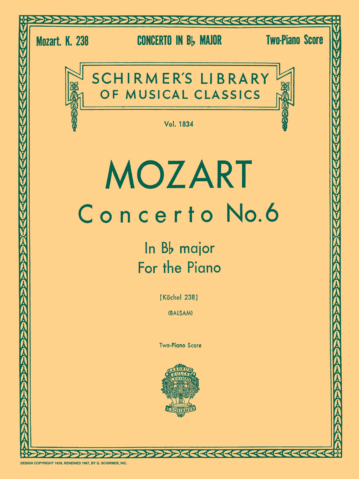 W.A. Mozart: Piano Concerto No. 6 In B Flat K.238 (Two Piano Score)