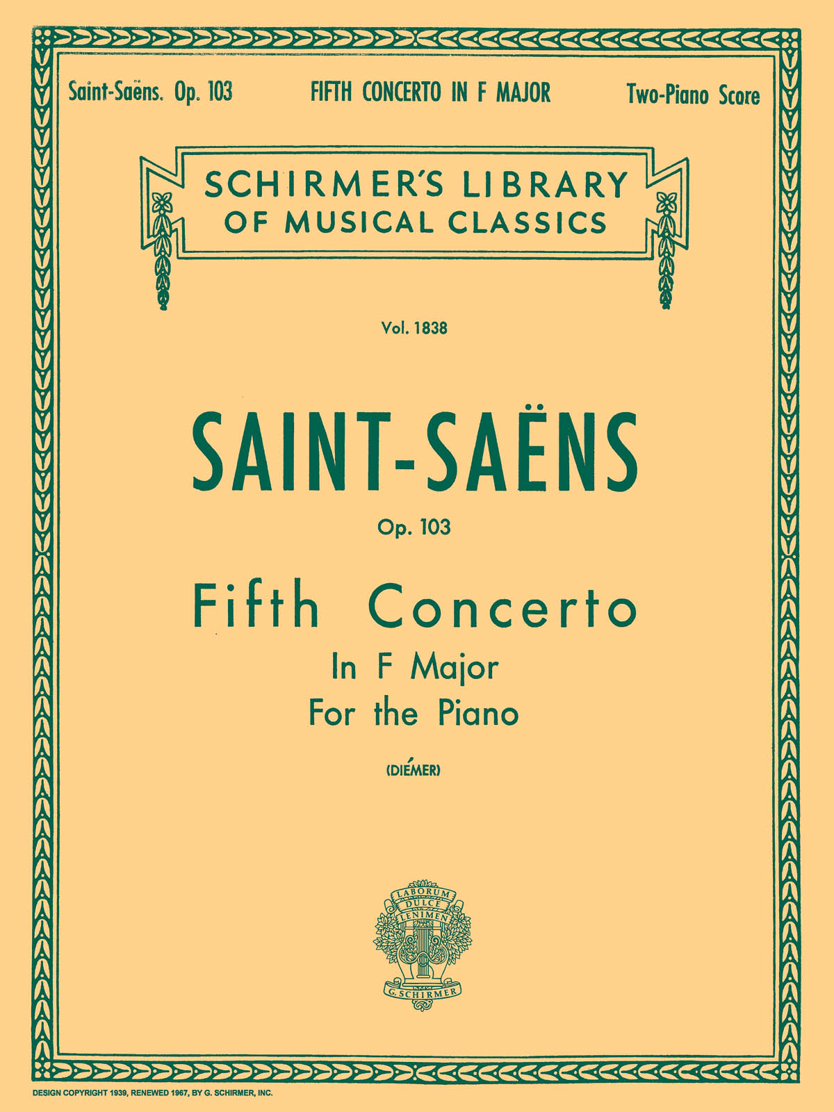 Camille Saint-Saens: Piano Concerto No.5 In F Op.103 (2 Piano Score)