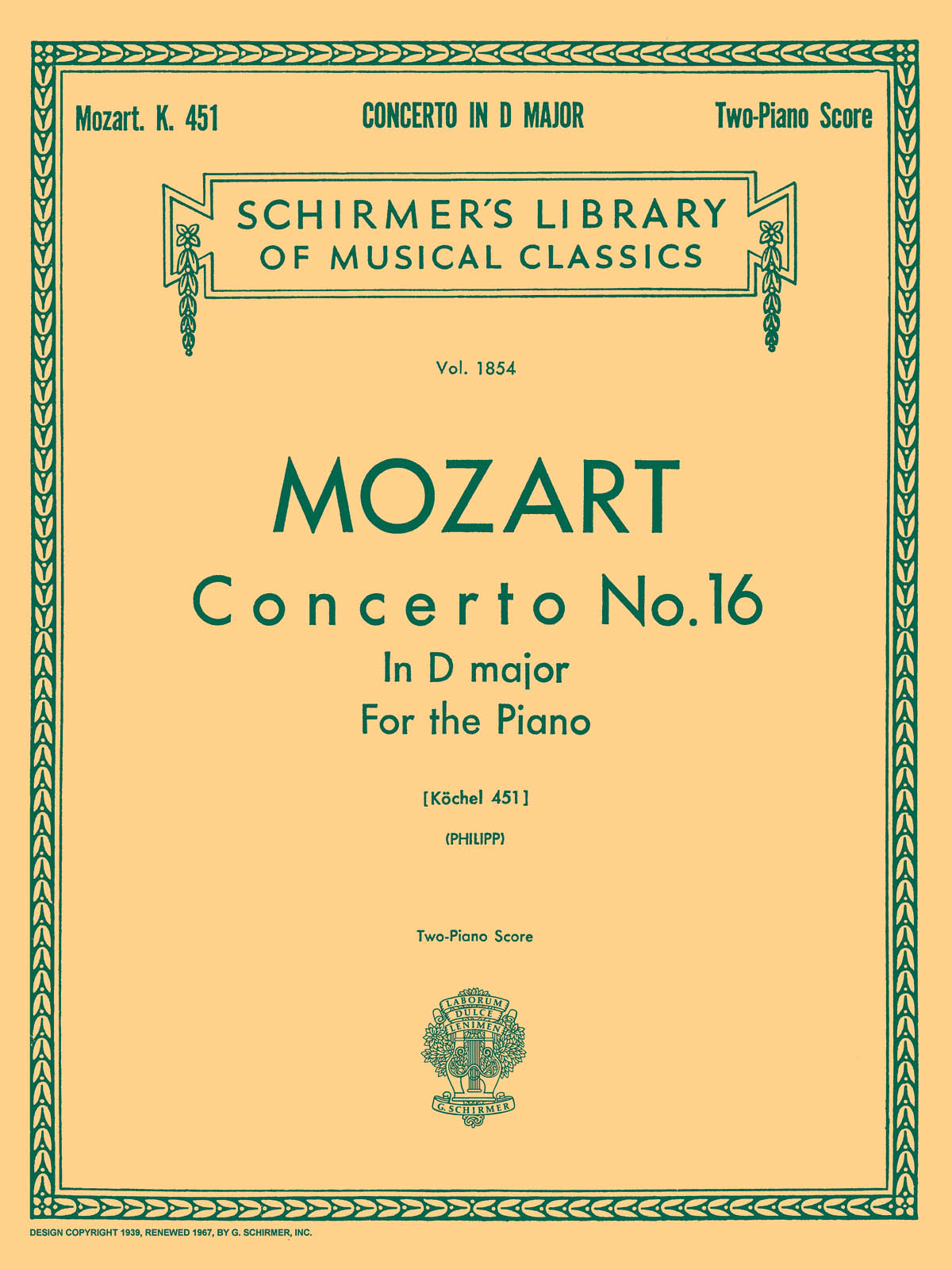 W.A. Mozart: Piano Concerto No.16 In D K.451 (2 Piano Score)