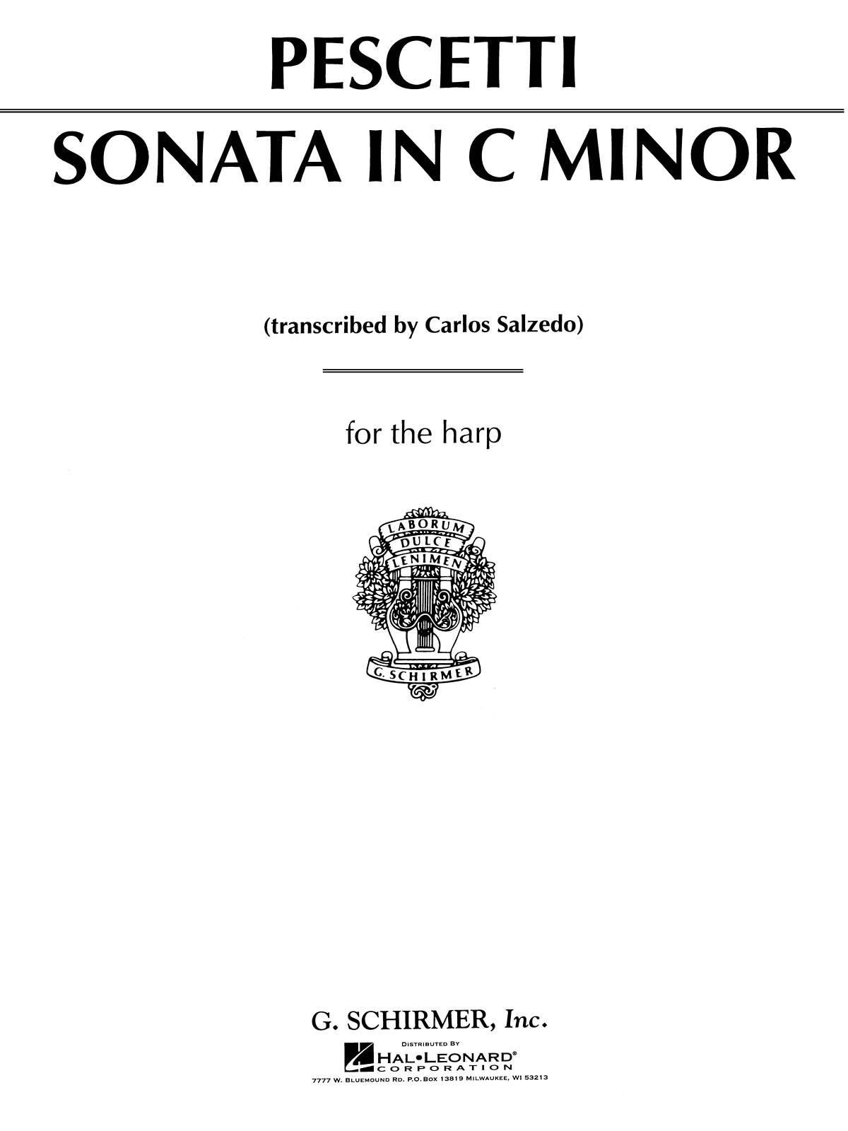 Giovanni Battista Pescetti: Sonata In C Minor For The Harp