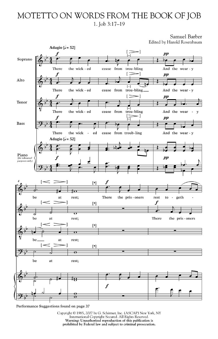 Samuel Barber: Motetto on Words from the Book of Job