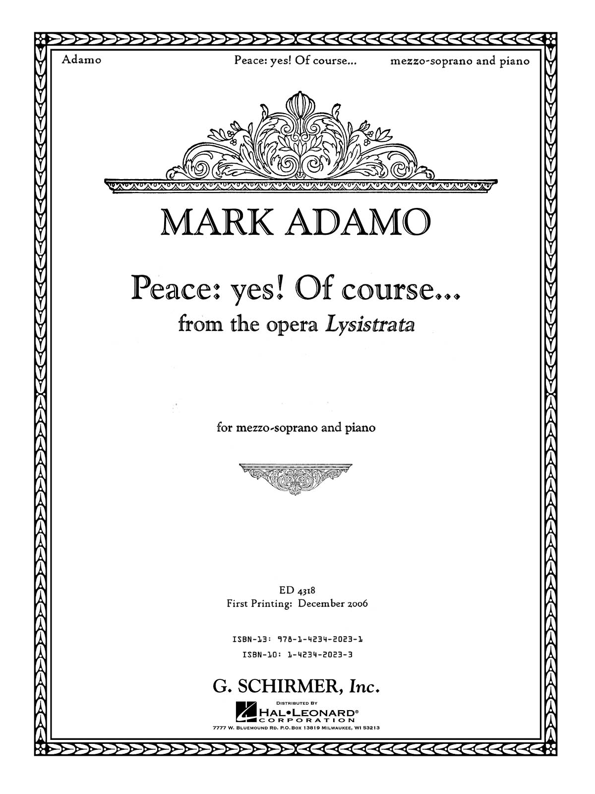 Mark Adamo: Peace: Yes! Of Course... (From Lysistrata)