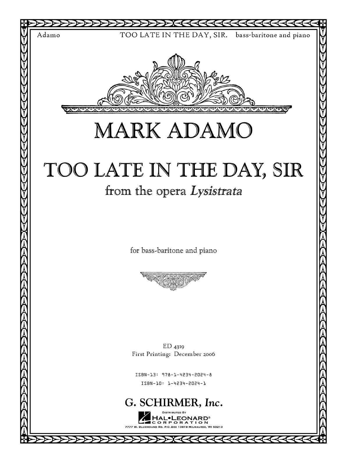 Mark Adamo: Too Late In The Day, Sir (From Lysistrata)