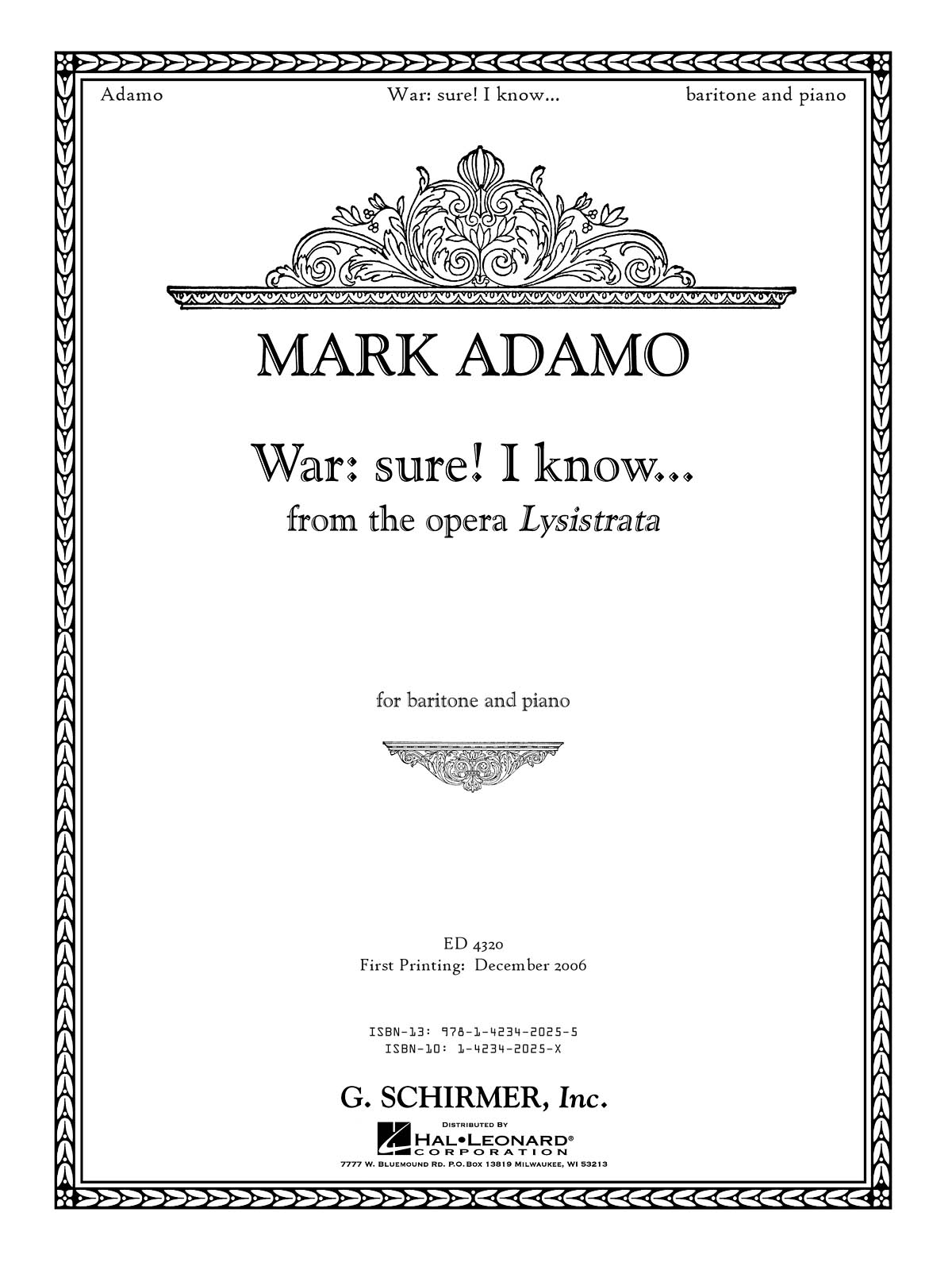 Mark Adamo: War: Sure. I Know... (From Lysistrata)