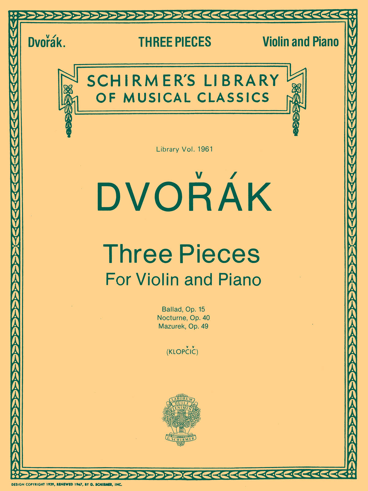 Antonin Dvorak: Three Pieces For Violin And Piano