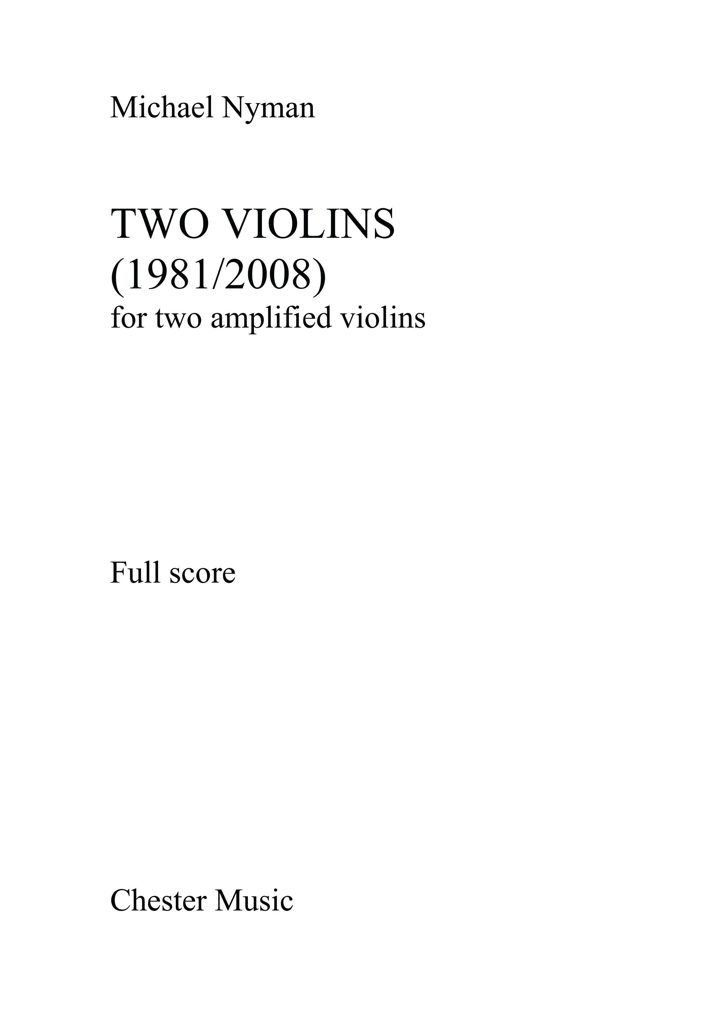 Michael Nyman: Two Violins