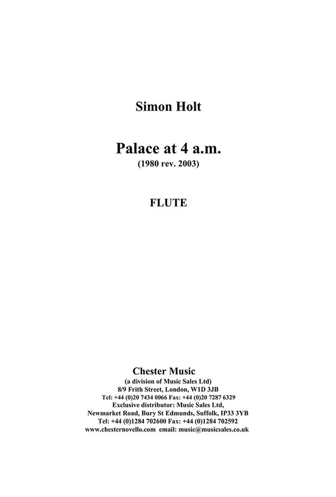 Simon Holt: Palace At 4 a.m. (Parts)