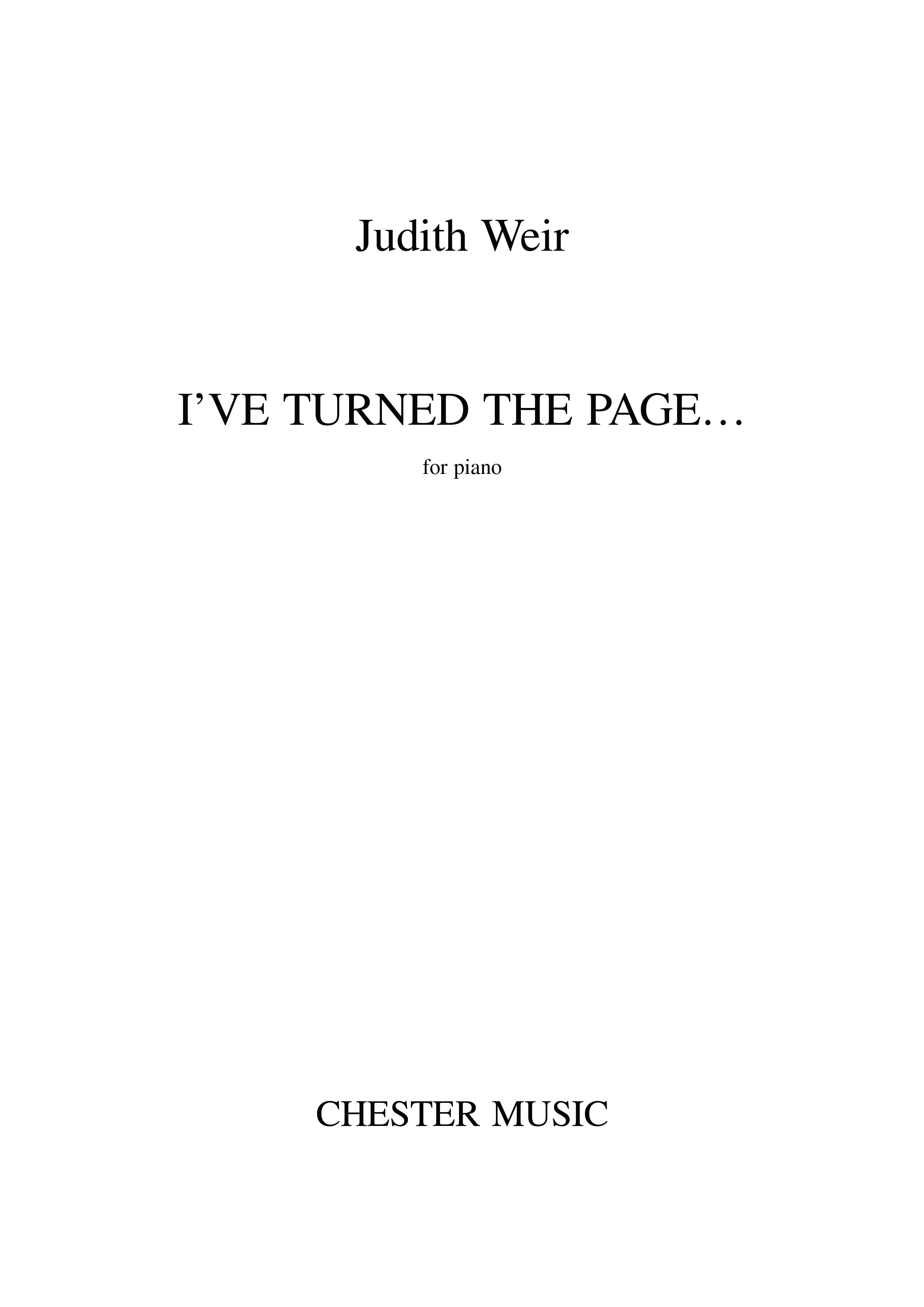 Judith Weir: I've Turned The Page...