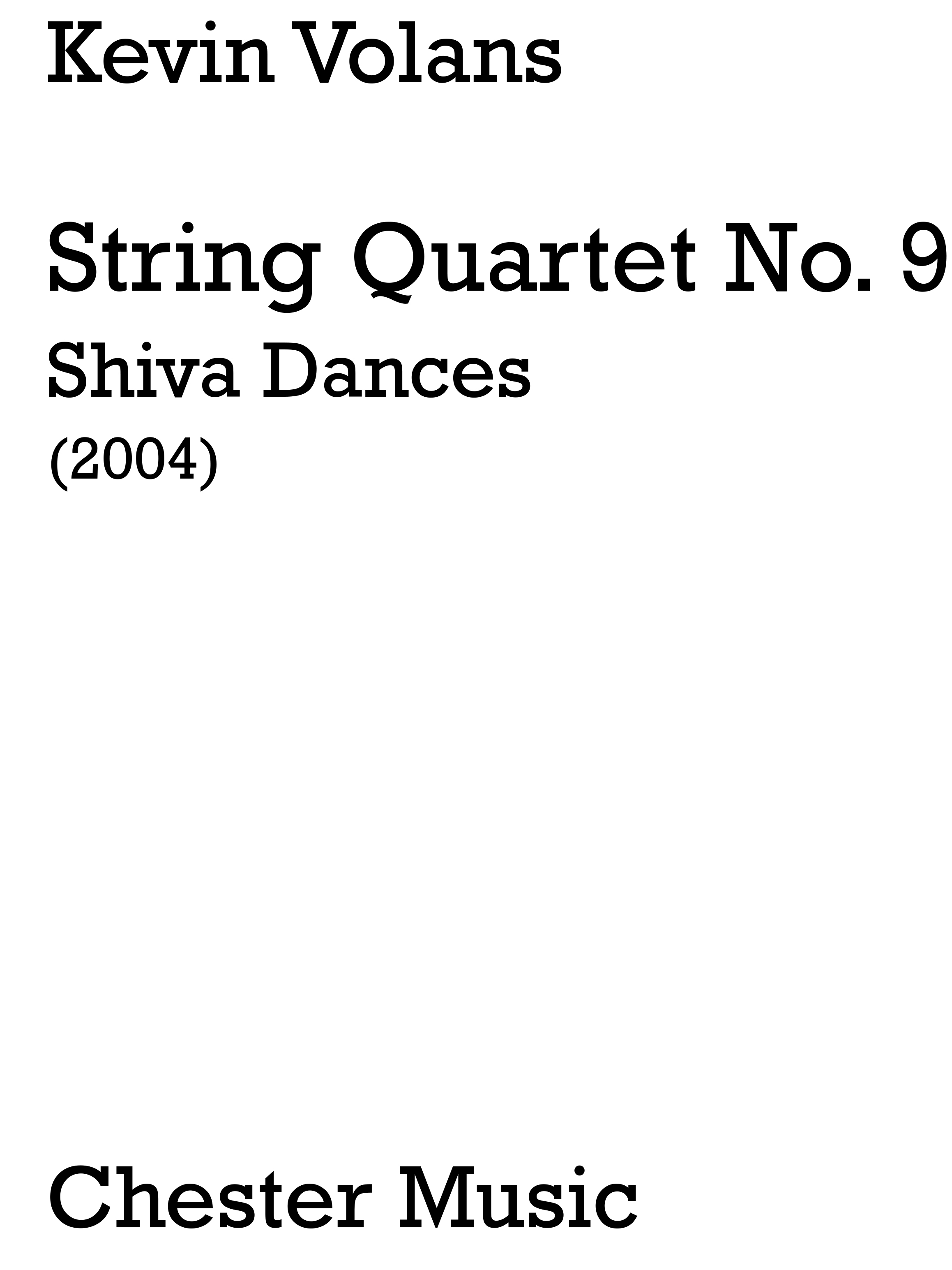 Kevin Volans: String Quartet No.9 - Shiva Dances (Score)