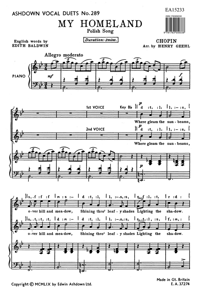 Chopin, F My Homeland 2 Pt (Ea289)
