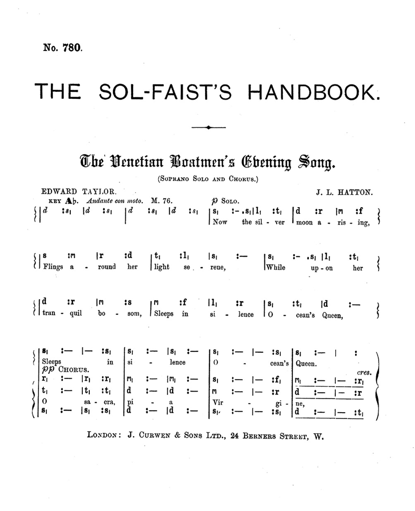 Hatton, J The Venetian Boatmen's Evening Song Satb Tonic Solfa