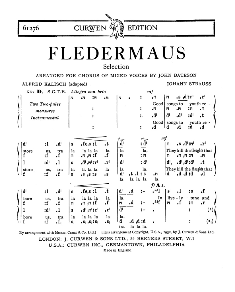 Strauss Fledermaus Satb Tonic Solfa