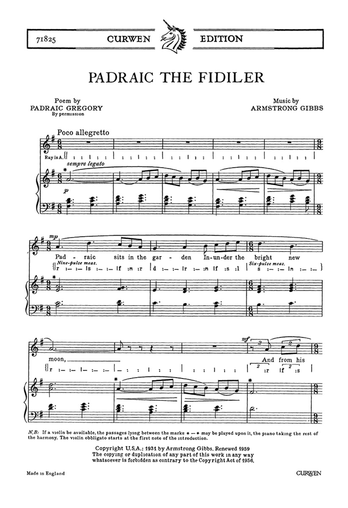 Cecil Armstrong Gibbs: Padraic Fidiler - Unison