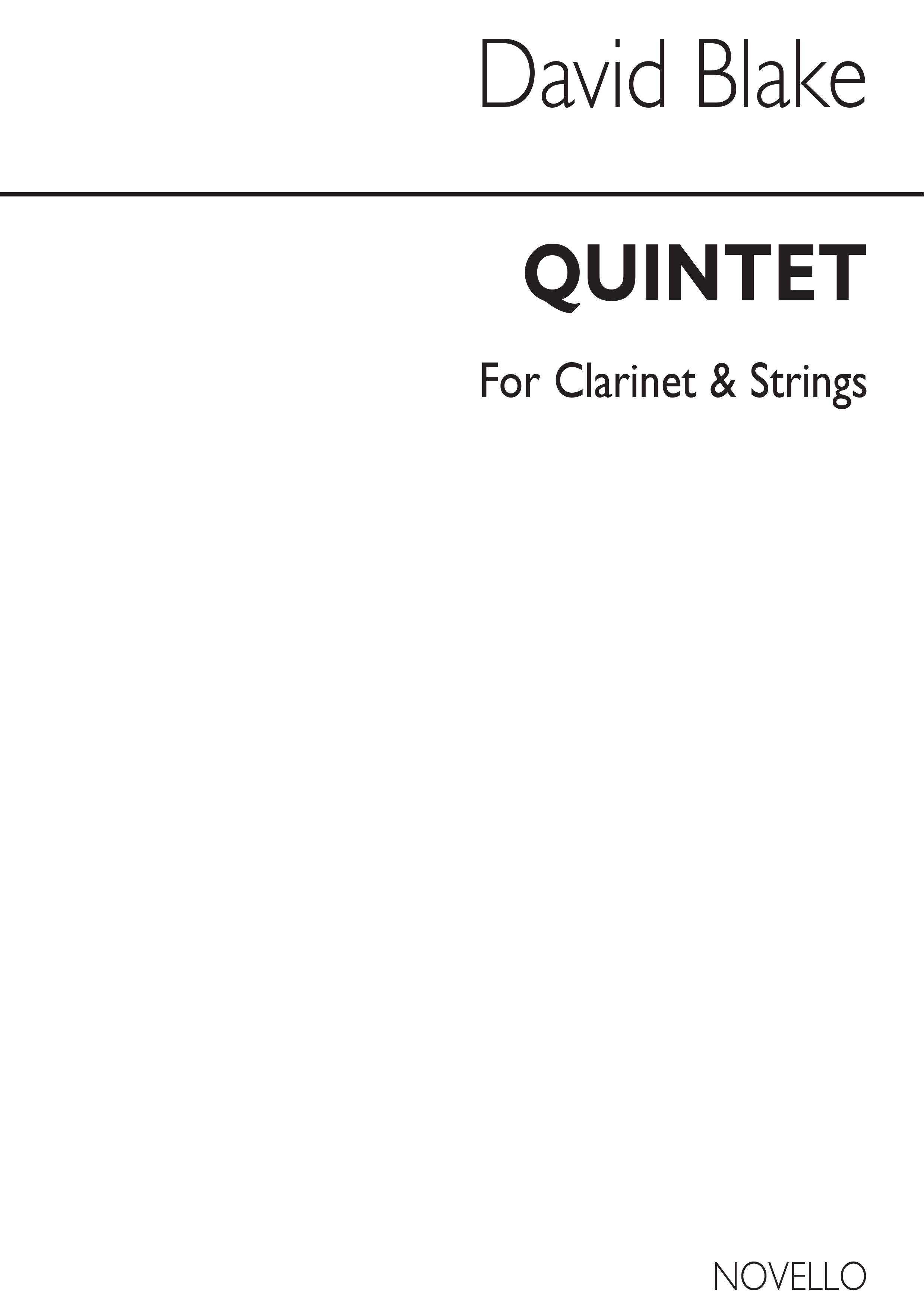 David Blake: Quintet For Clarinet & Strings (Score)