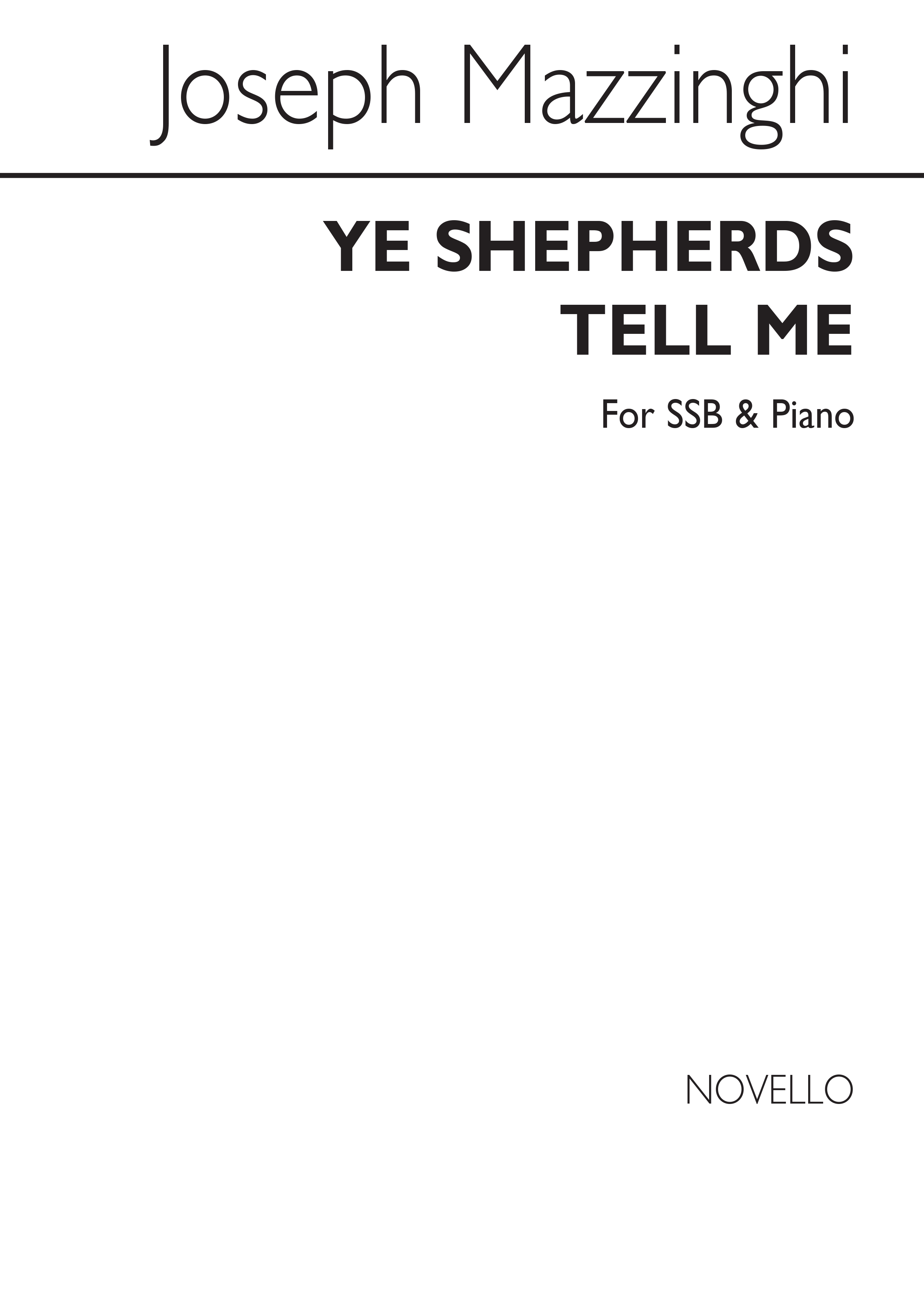 Joseph Mazzinghi: Ye Shepherds, Tell Me Ssb/Piano