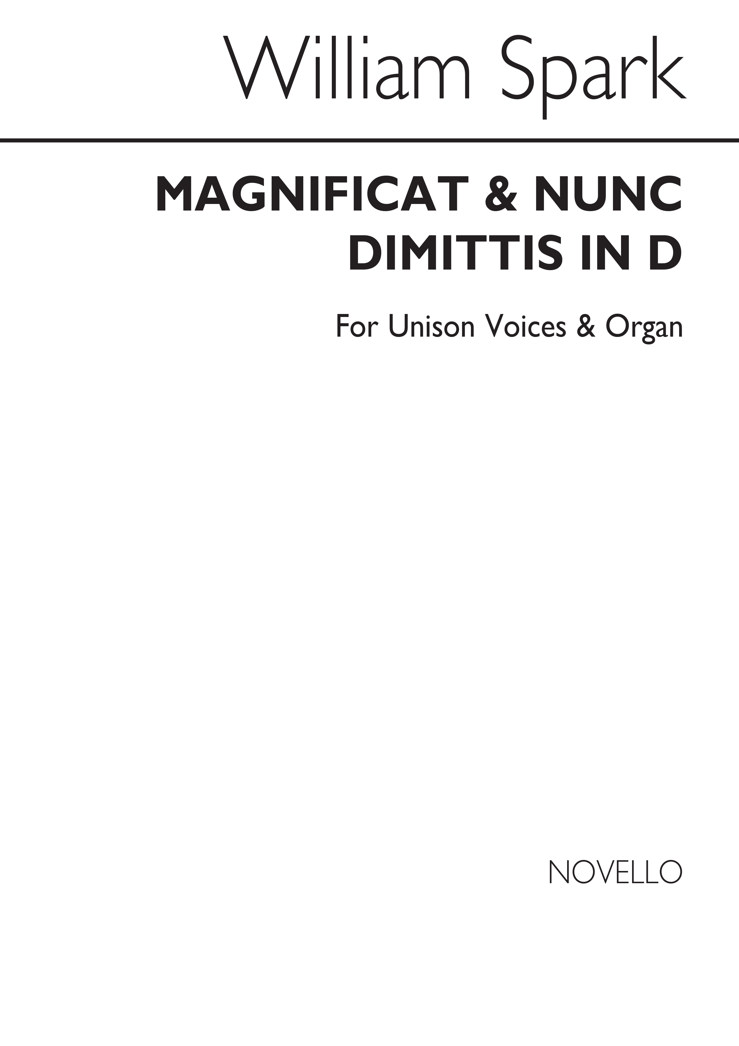 William Spark: Magnificat And Nunc Dimittis In D Unison/Organ