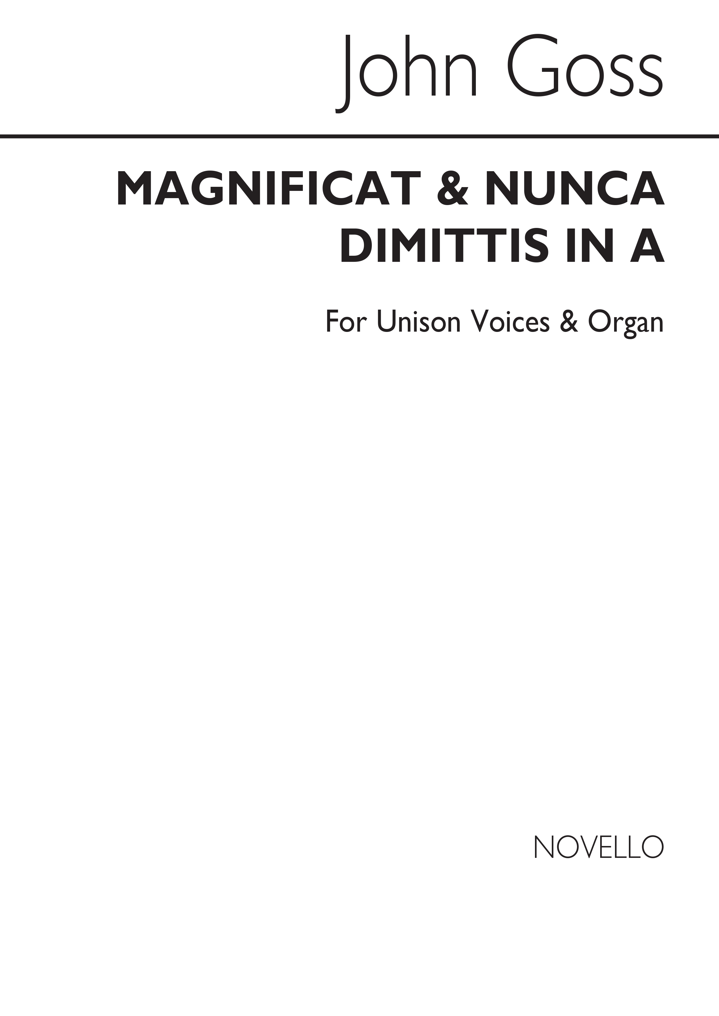 John Goss: Magnificat And Nunc Dimittis In A Unison/Organ