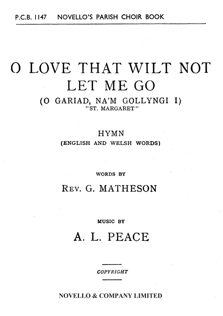 Albert Lister Peace: O Love That Wilt Not Let Me Go (Hymn) Satb/Organ (English/W