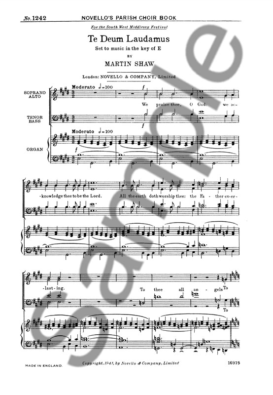 Martin Shaw: Te Deum Laudamus In E Satb/Organ