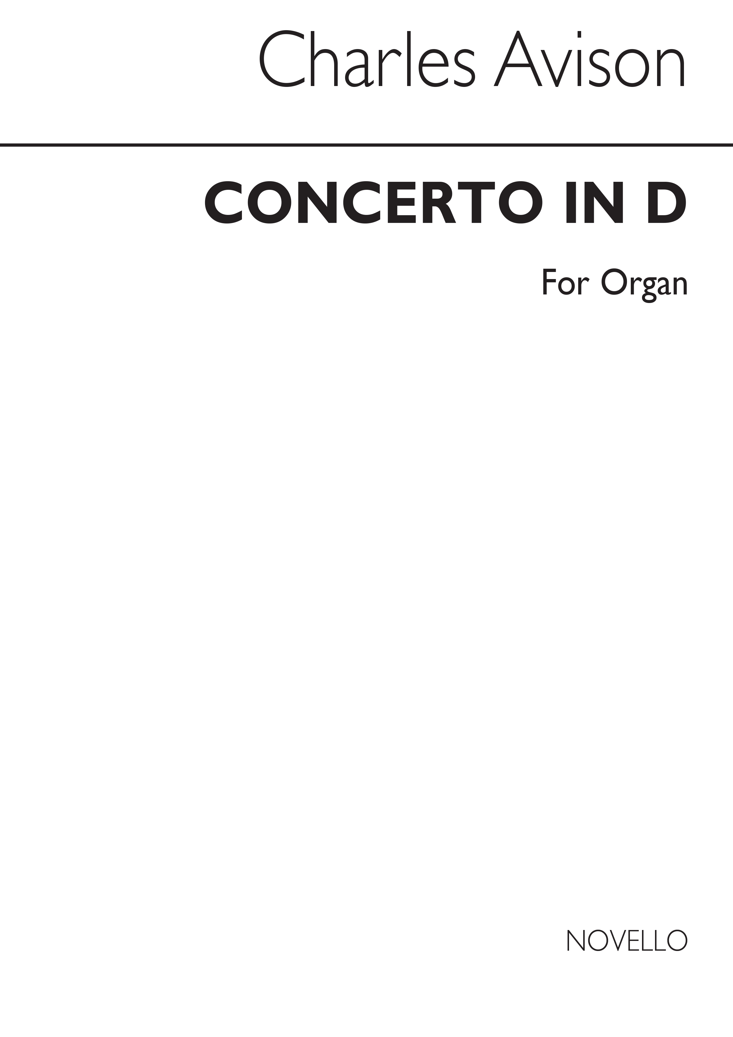 Charles Avison: Concerto In D For Organ