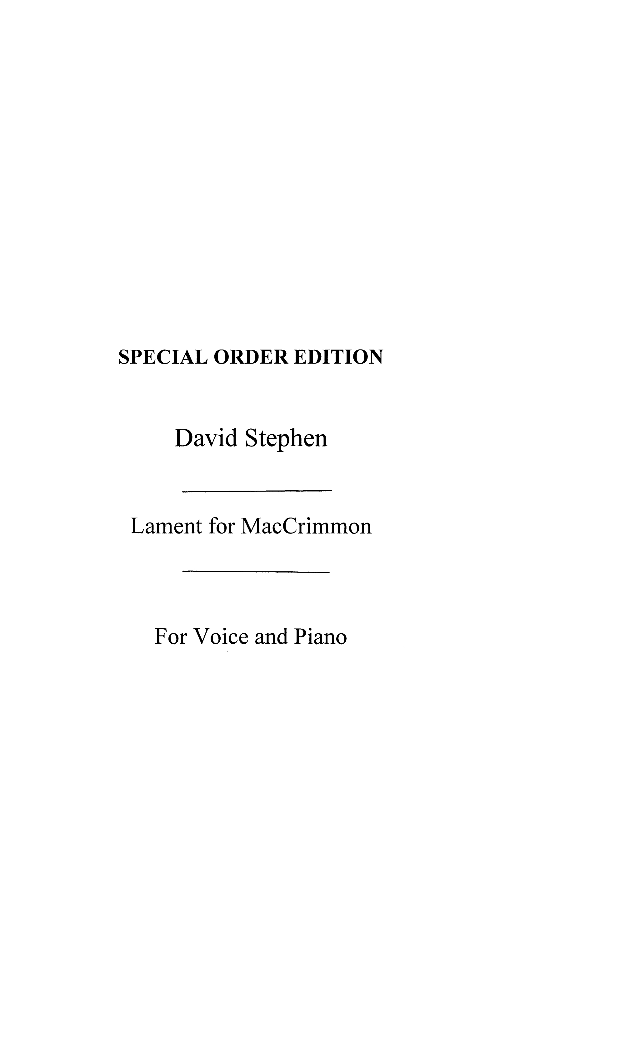 David Stephen: Lament For Maccrimmon Voice/Piano