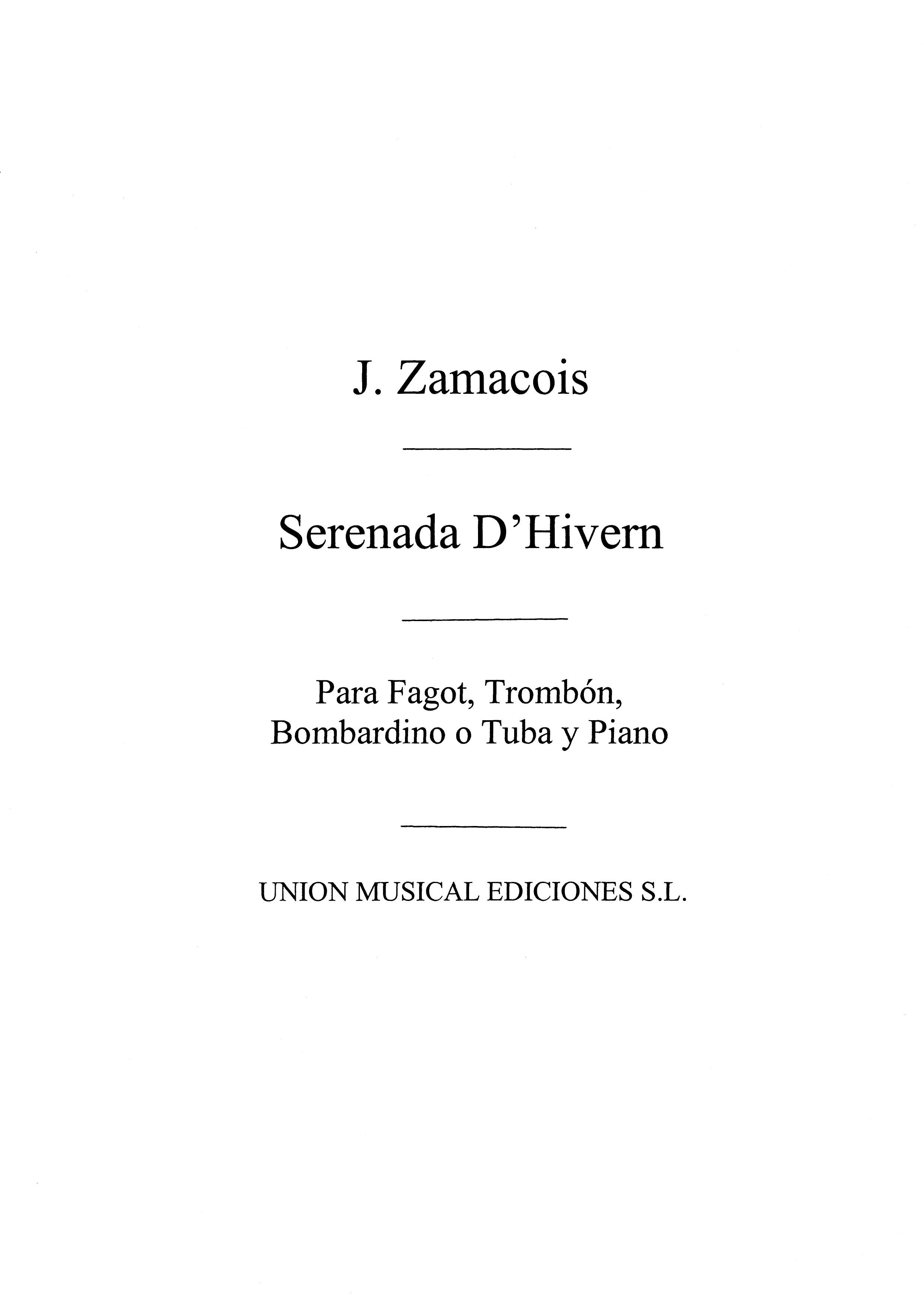 Zamacois/Amaz: Serenada D'hivern for Trombone and Piano