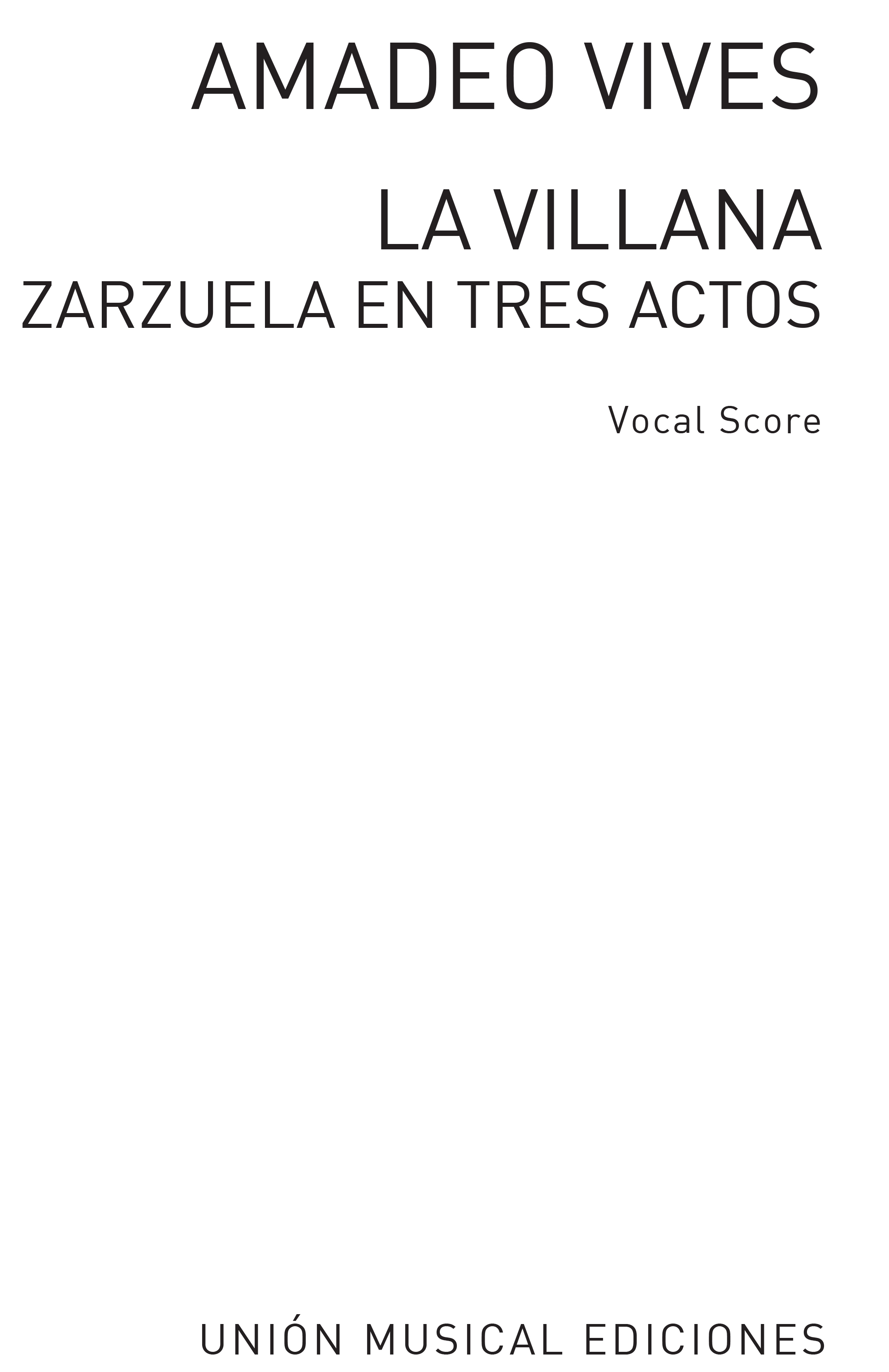Vives, A La Villana Zarzuela In 3 Acts Vocal Score