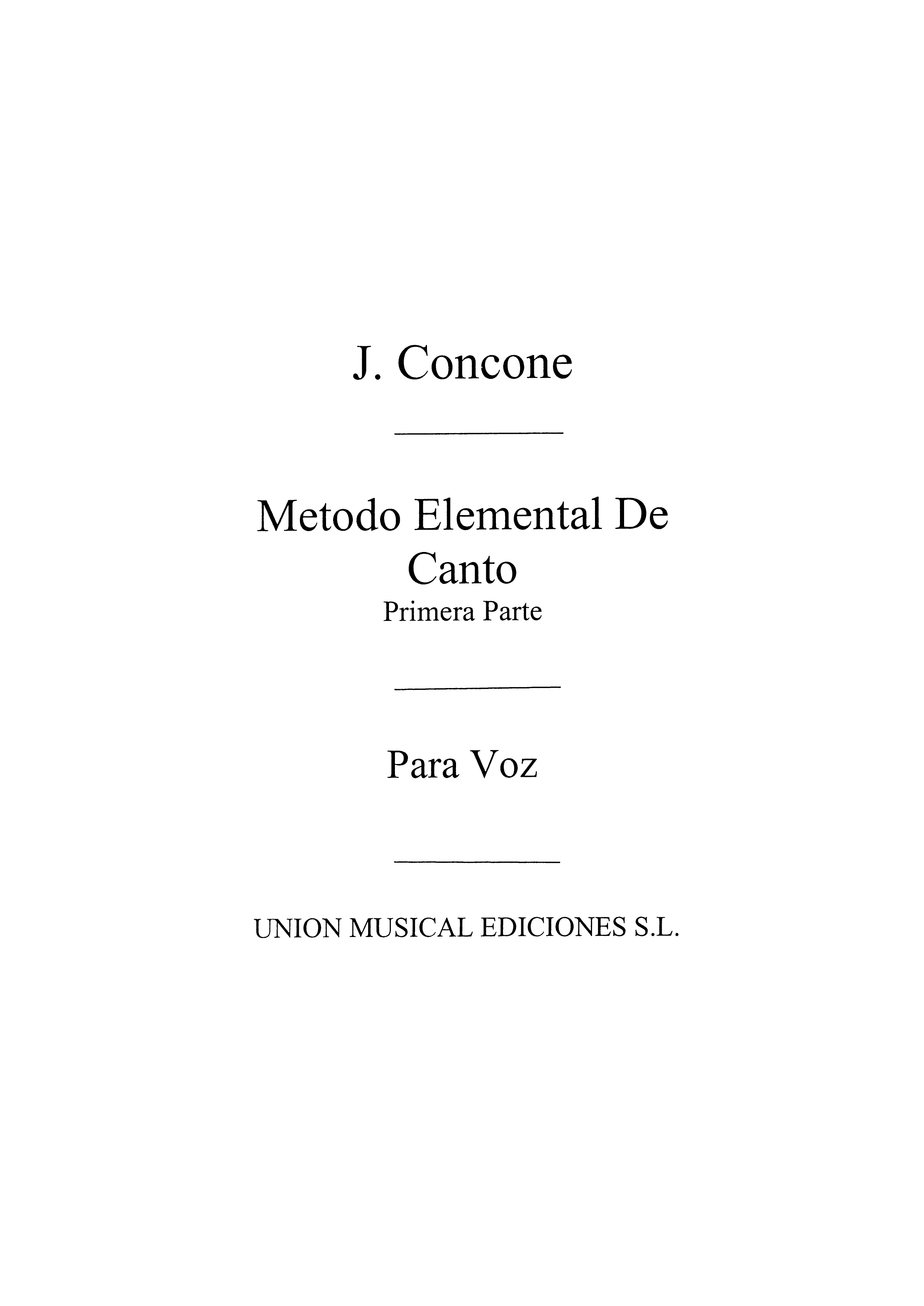 Concone: Metodo De Canto Volume 1 Voice